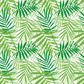 Tropical palm leaves, jungle leaves seamless vector floral pattern. Seamless exotic background with tropical leaves. Vector illustration.