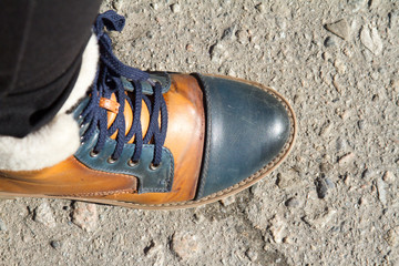 Blue and brown sport shoes .