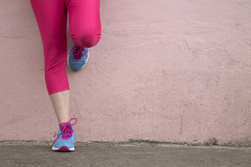 woman running in the street with space for text, copy-space