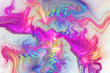 Fototapeta na wymiar Abstract fantasy swirly texture. Psychedelic fractal background in pink, orange, purple and blue colors. Digital art. 3D rendering.