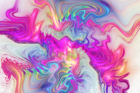 Abstract fantasy swirly texture. Psychedelic fractal background in pink, orange, purple and blue colors. Digital art. 3D rendering.