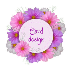 Cosmos flower card design. Round invitation.