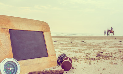 journey concept image of chalkboard and stationery items For creative idea.