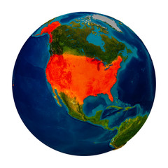 USA highlighted on globe