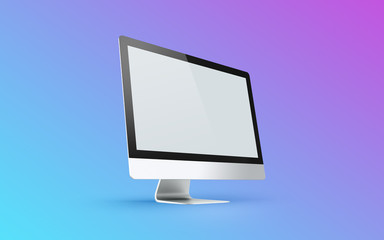 Desktop with blank computer screen. Mock up. 3d illustration