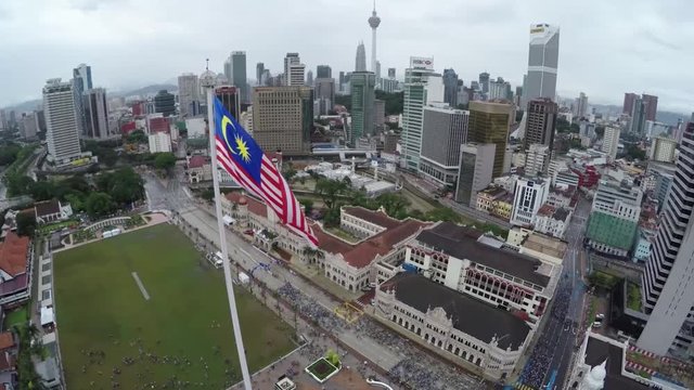  Malaysian Flag Pole - Moving Right To Left  - Aerial 1