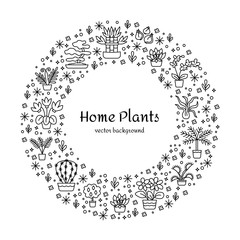 House plants concept for garden center, flower & florist shop. Can be used for banner, flyer, layout, poster, web advertisement. Black & white template