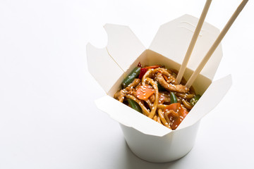 Korean noodles on white background