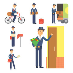 Postman delivery man character vector courier occupation carrier cute male package transportation.