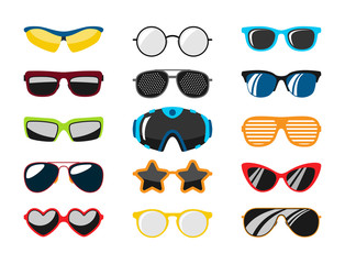 Fashion set sunglasses accessory sun spectacles plastic frame modern eyeglasses vector illustration. - 145325469