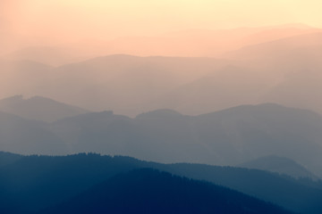 Mountain valley misty silhouette