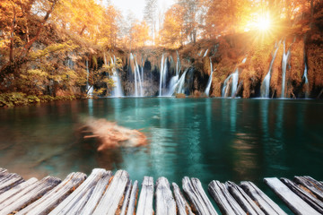 Beautiful autumn colors waterfall