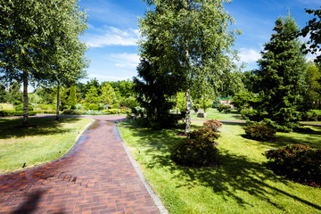Summer green city park at sunny day
