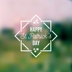 Happy Saint Patrick's Day design poster with square frame isolated on blur background. Vector illustration