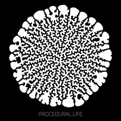 Vector circular unknown life abstract shape. Biological procedural cellular growth structure. Differential growth of organic life. Microbiological complex organism