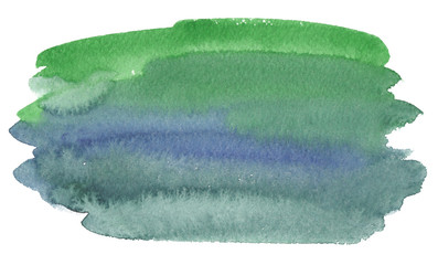 Dark green and blue horizontal brush strokes painted in watercolor on clean white background