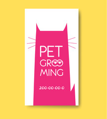 Pet grooming label with cat silhouette. Pet care services logo. 