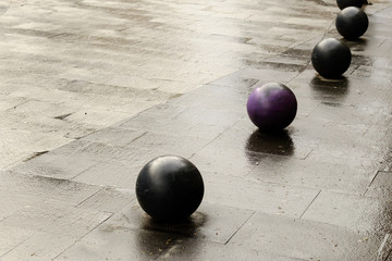 Decorative balls on the sidewalk