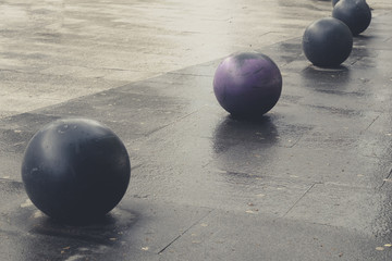Decorative balls on the sidewalk