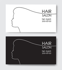 Hair salon business card templates withl woman silhouette. Silho