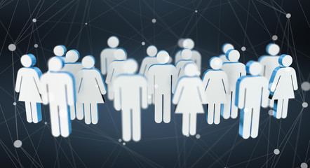 White and blue group of people icon 3D rendering