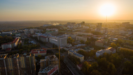 Naklejka na ściany i meble Ufa city at sunset in center. Aerial view