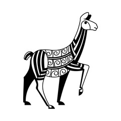 Isolated ogo with stylized silhouette of llama. Decorative walking alpaca © Elena