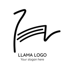 Isolated hand drawn vector symbol of jumping llama. Vector logo © Elena