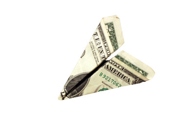Airplane from banknotes dollar, origami