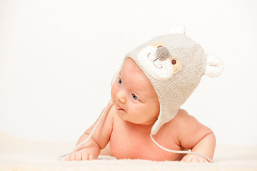 Two months old baby in funny hat