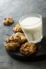 Oatmeal cookies with glass of milk