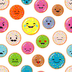 Seamless background with Donut emotions. Vector illustration.
