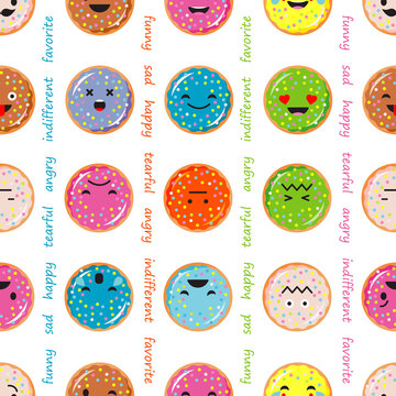 Seamless background with Donut emotions. Vector illustration.
