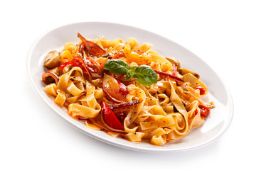 Pasta with ham and pepper