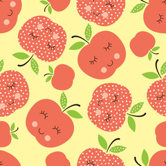 Seamless pattern with abstract  smiling apples