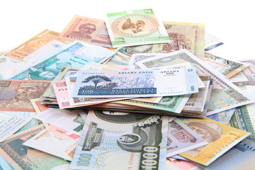 different world banknotes background