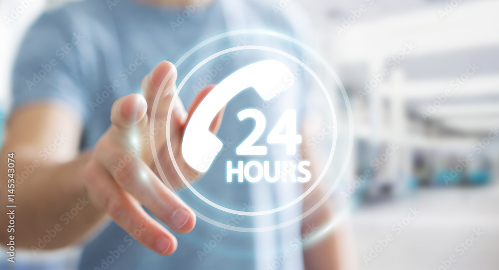 Aufkleber businessman using hotline customer assistance 3d rendering