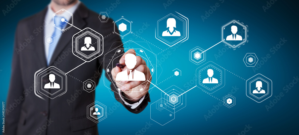 Aufkleber Businessman using digital social network 3D rendering