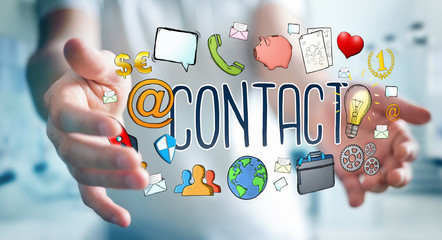 Businessman using manuscript contact text