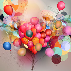 Abstract vector background with balloons and ink colored spots
