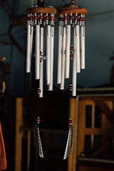 Wind chimes, silver metal tubes, animal, beautiful, melodic voice will sound when the wind blows.