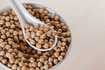 soy beans on wooden table
