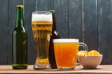 Glass of beer and beer bottle