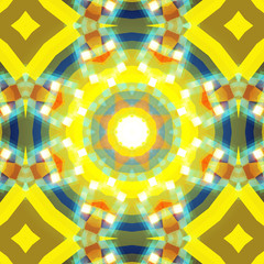 Colored abstract pattern, gold on blue, kaleidoscope