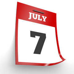 Fototapeta premium July 7. Calendar on white background.