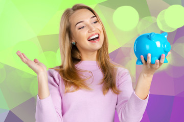 Young woman with piggy bank