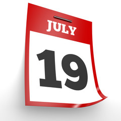 July 19. Calendar on white background.