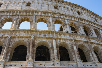 Obraz premium Colosseum - the main tourist attractions of Rome, Italy. Ancient Rome Ruins of Roman Civilization.