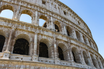 Obraz premium Colosseum - the main tourist attractions of Rome, Italy. Ancient Rome Ruins of Roman Civilization.