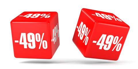 Forty nine percent off. Discount 49 %. Red cubes.